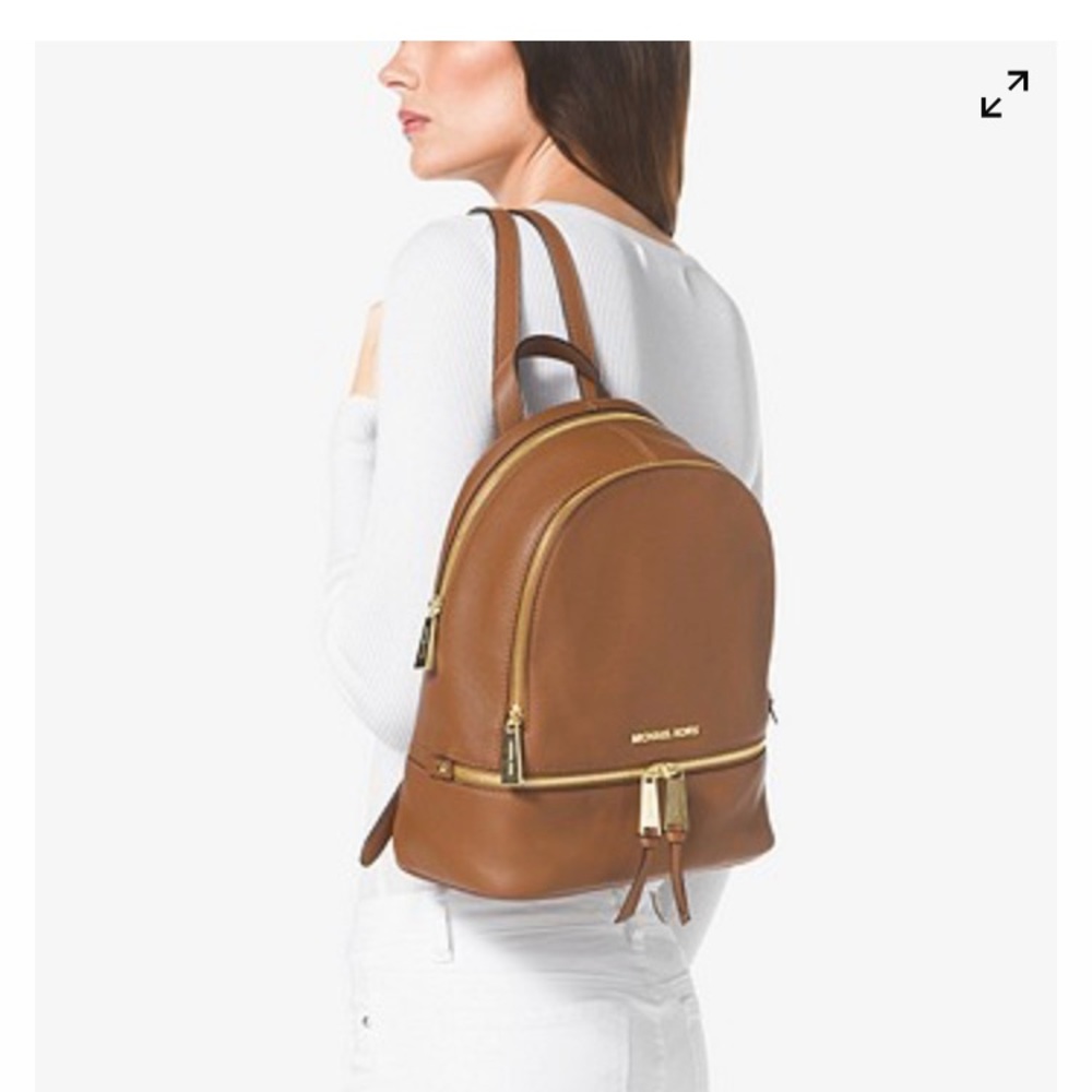 Michael Kors Rhea Backpack Beige Leather Gold Hardware Designer Bag - Picture 14 of 15